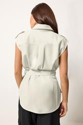 PixieGirl Petite Women's Ivory White Belted Utility Shirt | PixieGirl  4