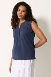 M&Co Navy Blue Floral Embroidered Cotton Vest Top | M&Co 3