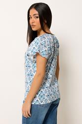 M&Co Petite Blue Floral Cotton Scoop Neck Top | M&Co 1