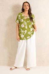 EVANS Plus Size Chartreuse Floral Print Bar Detail Top | Evans 2