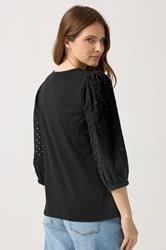 M&Co Black Broderie Cotton Puff Sleeve Top | M&Co 2