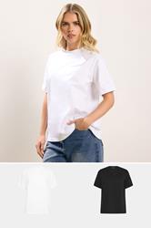 PixieGirl Petite Women's 2 PACK Black & White Cotton Oversized T-Shirt | PixieGirl 3