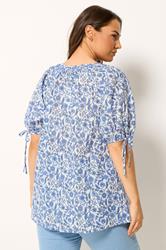 YOURS Plus Size Blue Floral Contrast Trim Blouse | Yours Clothing 2