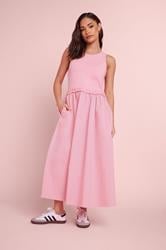 PixieGirl Petite Women's Pink Ruffle Detail Midi Dress | PixieGirl 3