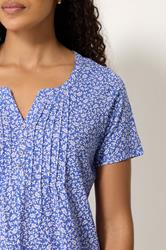 M&Co Blue Leaf Print Cotton Henley Top| M&Co 4