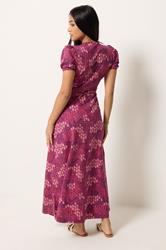 M&Co Petite Berry Red Abstract Maxi Wrap Dress | M&Co 2