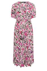 YOURS Curve Pink Tropical Shirred Neck Maxi Dress