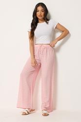 PixieGirl Petite Women's Pink Gingham Wide Leg Trousers | PixieGirl 3