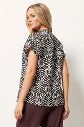 M&Co Brown Leaf Print Notch Neck Top | M&Co 2