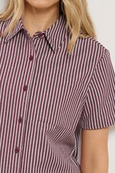 LTS Tall Women's Set Burgundy Red Stripe Cotton Shirt & Shorts | Long Tall Sally 5