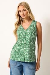 M&Co Green Floral Print Cotton Button Vest Top | M&Co 3
