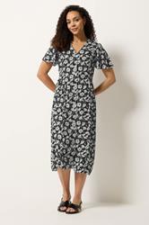 M&Co Black Daisy Print Midi Tea Dress | M&Co 1