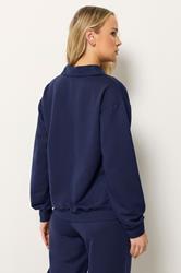 LTS Tall Women's Set Navy Blue Collared Sweatshirt & Wide Leg Trousers | Long Tall Sally 5