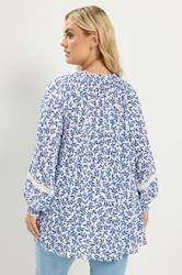 YOURS Plus Size Blue Leaf Pintuck Blouse | Yours Clothing 4