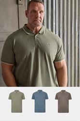 BadRhino Big & Tall 3 PACK Blue/Green/Brown Tipped Polo Shirt | BadRhino 1