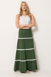 LTS Tall Women's Khaki Green Contrast Swirl Cotton Maxi Skirt | Long Tall Sally 3