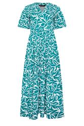 M&Co Teal Green Abstract Print Tiered Cotton Maxi Dress