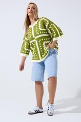 LIMITED COLLECTION Plus Size Green Abstract Crochet Boxy Top | Yours Clothing 2