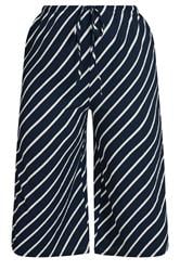 YOURS Curve Navy Blue Striped Crinkle Culottes