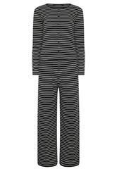 PixieGirl Petite Set Black Stripe Cotton Button Top & Wide Leg Trousers