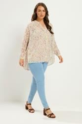 YOURS Plus Size Natural White Floral Shirt | Yours Clothing 1