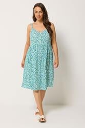 YOURS Plus Size Blue Ditsy Floral Strappy Midi Sundress | Yours Clothing 3