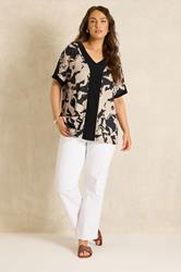 EVANS Plus Size Natural Floral Jersey Top | Evans 1