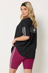 YOURS ACTIVE Plus Size Red Side Contrast Stripe Shorts | Yours Clothing 2