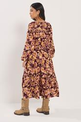 PixieGirl Petite Womens Brown Blurred Floral Ruffle Dress | PixieGirl 2