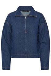 PixieGirl Petite Women's Dark Blue Denim Quarter Zip Cotton Top | PixieGirl 10