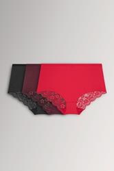 YOURSET 3 PACK Plus Size Red Lace Back High Waisted Knickers | Yours Curve 3