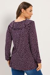 YOURS Plus Size Purple Polka Dot Frill Blouse | Yours Clothing 2