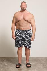 KAM Big & Tall Navy Blue Geometric Swim Shorts | BadRhino 1