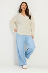 YOURS Plus Size Ivory White V-Neck Soft Touch Jumper | Yours Clothing 1