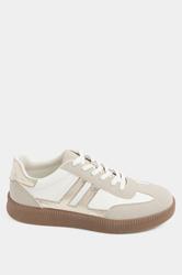 White Metallic Side Stripe Lace Up Trainer In Wide E Fit | Yours Clothing 2