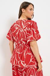 YOURS Plus Size Red Floral Print Puff Sleeve Top | Yours Clothing 2