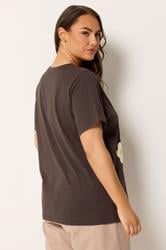 YOURS Plus Size Chocolate Brown Daisy Applique T-Shirt | Yours Clothing 2
