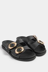 Black Brushed Buckle Mules In Extra Wide EEE Fit | Yours Clothing 3