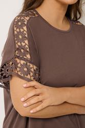 YOURS Plus Size Brown Crochet T-Shirt | Yours Clothing 4