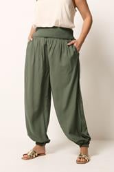 YOURS Plus Size Khaki Green Balloon Trousers | Yours Clothing 3