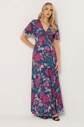 LTS Tall Women's Teal Blue Floral Twist Front Maxi Dress | Long Tall Sally 1
