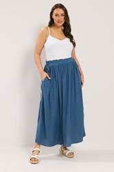 YOURS Plus Size Blue Chambray Midi Skirt | Yours Clothing 1
