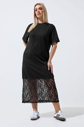 LIMITED COLLECTION Plus Size Black Lace Trim T-Shirt Dress | Yours Clothing 1