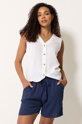 M&Co Navy Blue Crinkle Tie Waist Shorts | M&Co 3