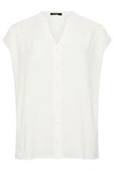 EVANS Plus Size White Embroidered Shoulder Linen Blend Shirt | Evans 5