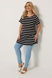 YOURS Plus Size Black Stripe Swing Crew Neck Top | Yours Clothing 1