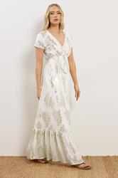 LTS Tall Women's Cream Paisley Metallic Sheer Maxi Dress | Long Tall Sally 3