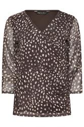M&Co Brown Animal Print Mesh Sleeve Wrap Top