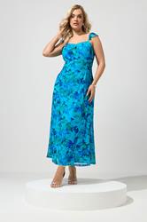 YOURS Plus Size Blue Abstract Keyhole Ruffle Dress | Yours Clothing 3