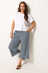 YOURS Plus Size Navy Blue Gingham Culottes | Yours Clothing 3
